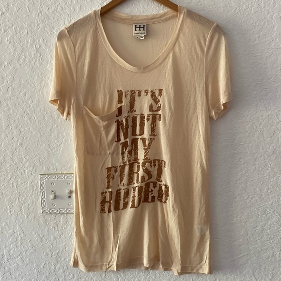 haute hippie ITS NOT MY FIRST RODEO t’shirt in Bare & chocolate letters. Size S - Picture 2 of 7